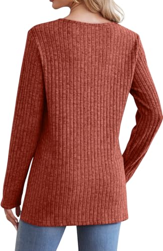 Image of Jescakoo Long Sleeve Shirts for Women Crew Neck Fall Tops Side Split Lightweight Tunic Sweaters Fashion Clothes 2025 S-4XL