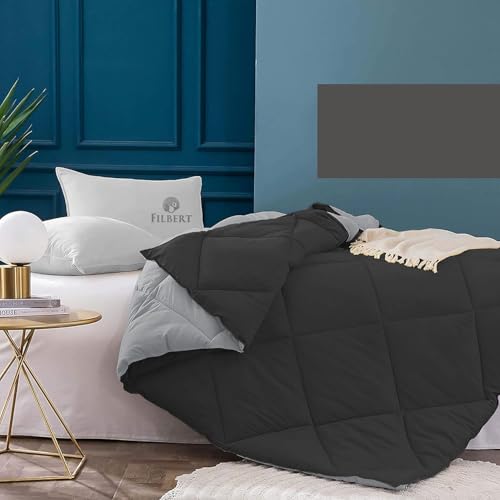 Image of Filbert 600 GSM Comforter for King Size | Super Warm Winter Quilt /Rajai | Thick Microfiber Blanket with Cloud-Soft Fill | Luxury Bedding for Winters - 92x106 Inch | Silver /Black