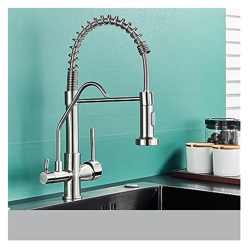 Robinet de cuisine noir et nickel brossé avec double pulvérisateur eau potable