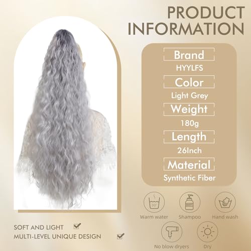 Image of Claw Clip Ponytail Extension 26In Long Wavy Curly Hair, Ligth Grey
