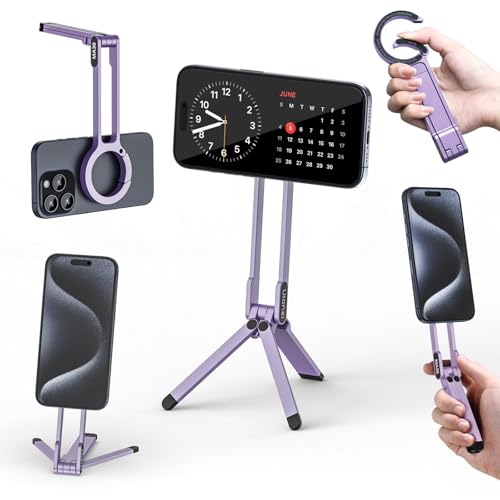 Image of ULANZI MA30 Magnetic Phone Tripod Stand for iPhone, Aluminium Maglock Smartphone Mini Tripod Pocket Cell Phone Stand Strong Magnet Compatible with iPhone 17 16 15 14 13 12 Series, Lavender