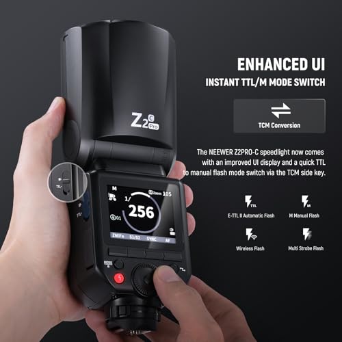 Image of NEEWER Z2PRO-C 2.4G TTL Round Head Flash Speedlite Compatible with Canon Camera, Wireless Compatible with Godox, 76Ws 1 /8000s HSS, Upgraded UI, TTL /M TCM Switch, 3000mAh 600 Full Power Light, Diffuser