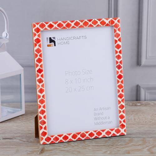 Image of Handicrafts Home Red & White Vintage Photo Frames for Wall or Tabletop Display, 8x10 Picture Frame Set of 2,Boho Farmhouse Gallery Wall Frame Set, Artisan Handmade Home Decor, Handmade Moroccan Frame