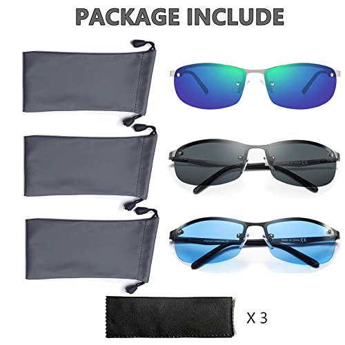 Image of 3 Pack Polarized Sunglasses for Men, Semi-Rimless Frame Driving Fishing Sun glasses UV400 Block Glare /Blue Light