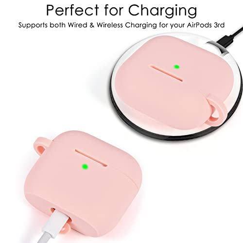 Image of VISOOM Case for Airpods 3 Pink Airpods 3rd Cases 2021 Silicone for iPod 3 Earbuds Case Cover Women Wireless Charging Case with Accessories Girl Bling Keychain for Apple Ear Buds 3rd Generation