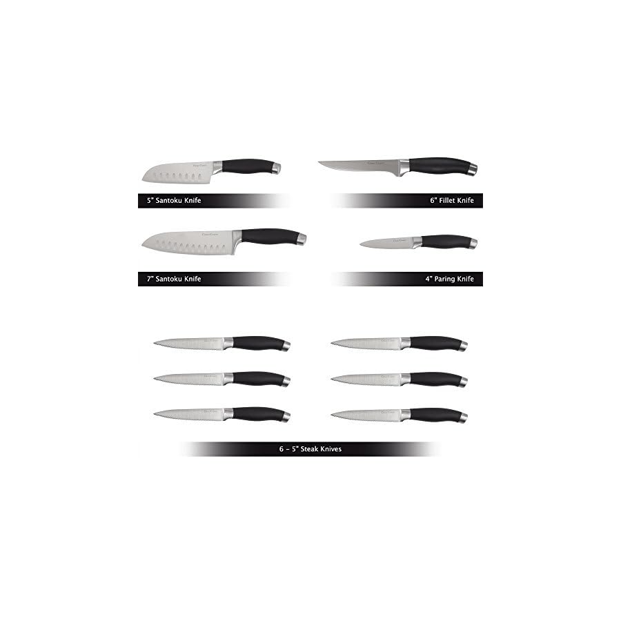 Professional-Quality-15-Piece-Stainless-Knife-Set-with-Shears-Sharpener-Chef-Bread-Santoku-Filet-Paring-Steak-Knives-and-Wood-Block-by-Classic-Cuisine Professional Quality 15 Piece Stainless Knife Set with Shears Sharpener Chef Bread Santoku Filet Paring Steak Knives and Wood Block by Classic Cuisine