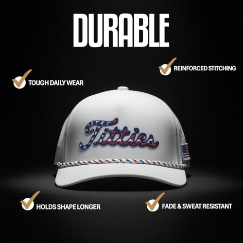 Image of Curves & Clubs Titties Golf Hat - Funny Golf Hat, Titties Hat - Funny American Hat - Men's Gifts (Cotton, White-Black)