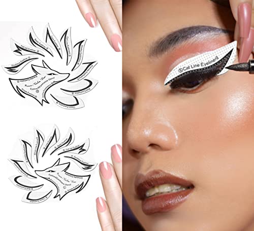 18 Pcs ProfessionalÂ Quick Eyeliner Eyeshadow Stencils Stickers Set Professional Winged Eye Makeup Tape Kit Cat Eyeliner Stamp Pads for Women Girl Eyeliner designer Supplies