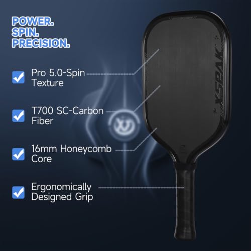 Image of XSPAK PRO Series Thermoformed T700SC Tournament Carbon Fiber Pickleball Paddle, USAPA Certified Honeycomb Core with Comfort Cushion Grip, Dominant Power & Larger Sweet Spot