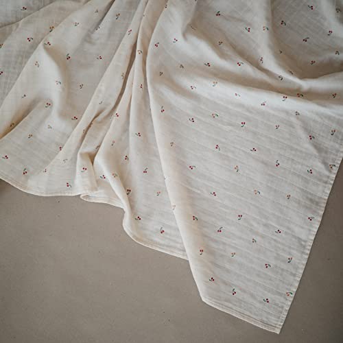 Image of mushie Muslin Baby Swaddle Blanket | 100% Organic Cotton (Cherries)