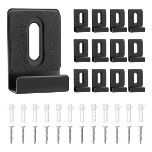 Image of 12 Pcs Metal Mirror Holder Clips Hanger Kit, Mirror Clips for Wall Mounting Holder Hanging with Screws Hooks Rubber Pads, Frameless Mounting Hardware Heavy Retainer for Tile Billboard Display(Black)