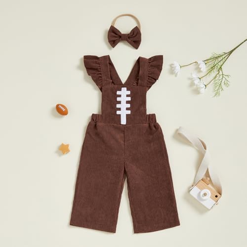 Toddler Baby Girl Clothes Bib overall Romper Football Embroidery One Piece Outfit Headband Set3