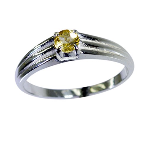 Bague citrine jaune véritable argent sterling sertie main