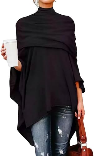 stylewe Knitted Poncho for Women, Turtleneck Sleeveless Pullover, Lightweight Versatile Baggy Top, Solid Color