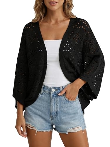 Image of Womens Crochet Cardigan Lightweight Summer 3 /4 Sleeve Cover Up