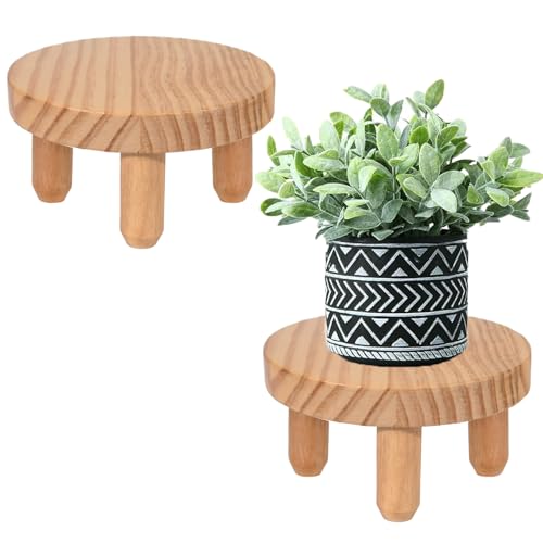 ARTORA Small Wooden Riser, Decorative Round Wood Desktop Plant Stand Mid Century Kitchen Counter Pedestal Stand for Centerpiece Pet Bowl Holder (Natural, 2 Pack)
