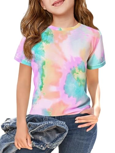 Image of Haloumoning Girls Tie Dye Short Sleeve Shirt 5-14 Years | Kids Summer Fashion, Girls shirts,Girls tshirt,Tops for girls,Tie dye shirts,Crewneck Tops, Casual Tees