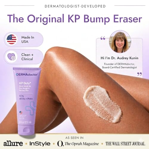 Image of DERMAdoctor KP Bump Eraser Body Scrub with 10% AHAs + PHAs for Keratosis Pilaris, Dry, Rough, and Bumpy Skin, Dermatologist Formulated Exfoliating Body Scrub with Glycolic and Lactic acids - 8 Fl oz