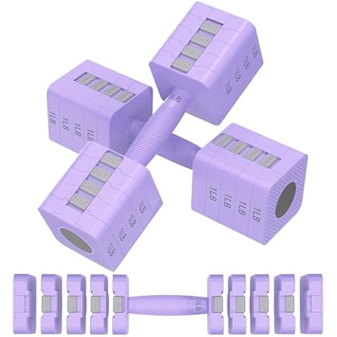 Adjustable Dumbbells Set of 2, 5-in-1 Adjustable Weight Dumbbells for Women/Men, 3lb/5lb/7lb/9lb/11lb Dumbbell Weights Set for Home Gym Workout (Purple) Cover