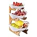 Withosent Fruttiera in Ceramica a 3 Livelli, Portafrutta a Ripiani in Bambù, Porta Frutta da Tavolo, Cestino Frutta Fruit Basket per Pane, Snack, Dessert, Dolci, Decorazione