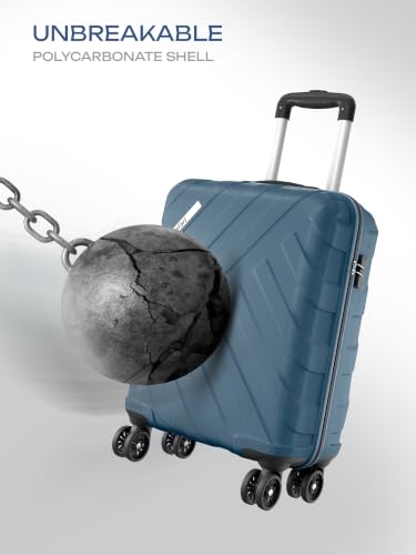 Image of Safari Cabin Voro 55cm Trolley Bag Hard Case Polypropylene, 8 Spinner Wheels, 360 Degree Wheeling Carry on Luggage, Travel Bag, Suitcase for Travel, Trolley Bags for Travel, Ink Blue