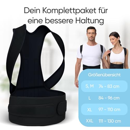 GERADIX Haltungskorrektur Damen Herren Rückenstützgürtel Haltung Korrektur Gurt Back Posture Corrector Verstelbare Haltungstrainer Rückengurt für Schulter Nacken + Ebook Leitfaden (L)