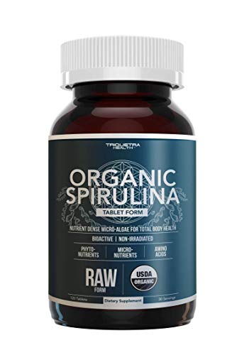 Organic Spirulina Tablets - Made with Parry® Spirulina, The Best Spirulina in The World, Highest Nutrient Density - Non-Irradiated, 4 Organic Certifications (120 Tablets)