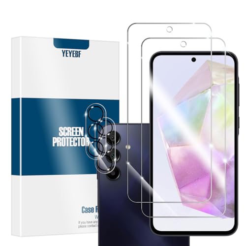 YEYEBF Galaxy A35 HD Clear Tempered Glass Screen Protector + Camera Lens Protectors [2+2 Pack] [3D Glass] [Anti-Glare] [Bubble-Free] Screen Protector Glass For Samsung Galaxy A35