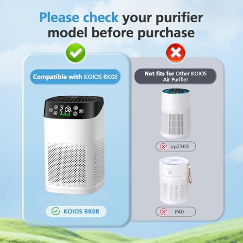 Image of BK08 Replacement Filter Compatible with KOIOS Air Purifiers, 3-in-1 HEPA High-Efficiency Activated Carbon BK08 Filter for Large Room Pet Hair Smoke Odor Pollen, 2 Pack