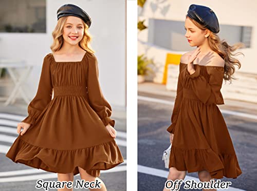 Arshiner Girls Dresses Long Sleeve Tie Back Fall Winter Off Shoulder Dress Kids Clothes2