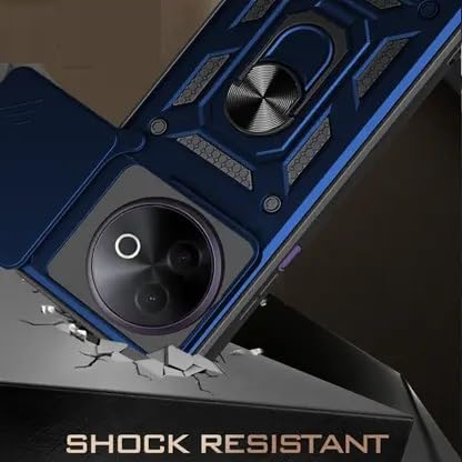 Image of SPAZY CASE Vivo Y39 Back Cover | Heavy Duty Hybrid Case with 360 Degree Rotating Finger Ring Holder + Slider Shutter Camera Protection Case for Vivo Y39 - Blue