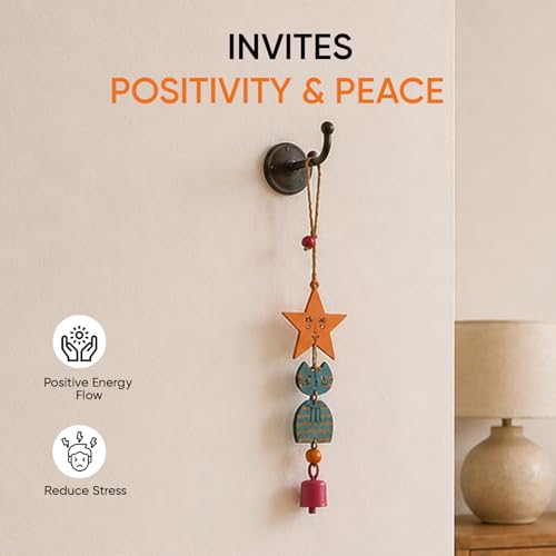 Image of Aakriti Art Creations Turquoise Kitty Wind Chime Multicolor | Handmade Modern Art Wooden & Metal Wind Chime | Matte Decorative Wind Chimes for Balcony, Garden, Living Room & Gifting