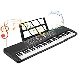 PIANO ELETRÔNICO DE 61 TECLAS,TECLADO MUSICAL PROFISSIONAL TECLAS LCD TIMBRES E RITMOS,MICROFONE,ADESIVOS DE TECLADO