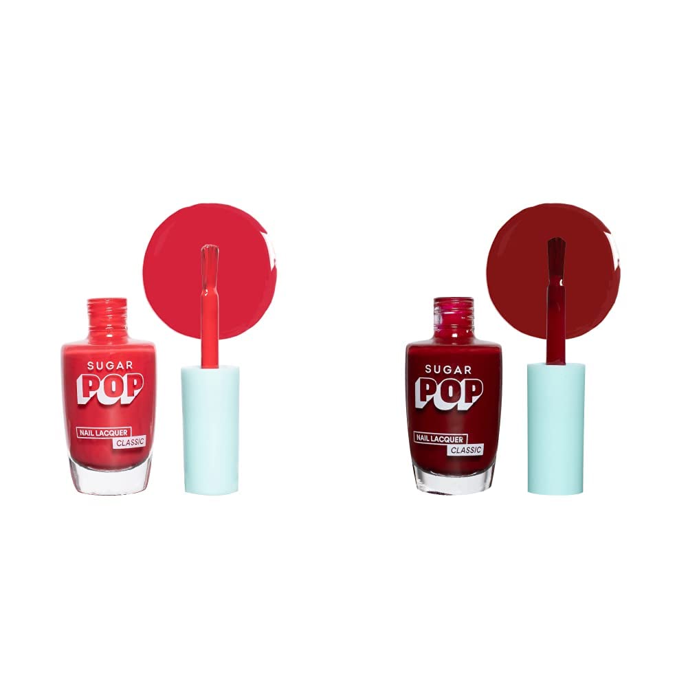 SUGAR POP Glossy Finish Nail Essentials - Nail Lacquer 13 Red Alert & Nail Lacquer 15 Bold Please - 10 Ml X 2 - Set Of 2