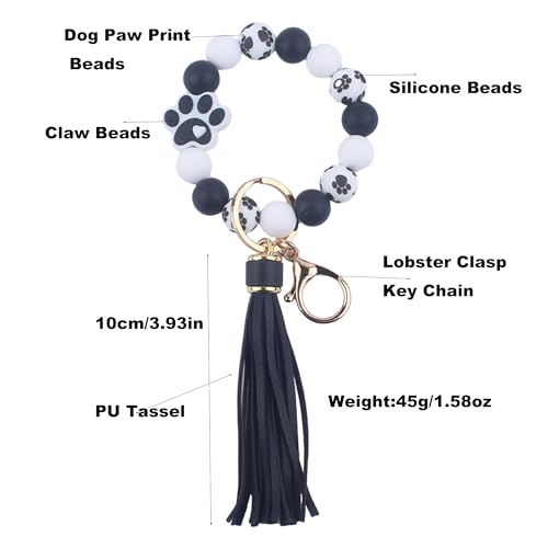 Claw Silicone Beaded Bracelet Wrist Keychain, PU Leather Tassel Bangle Car Keychain for Women,Key Ring Wristlet Key Chains - Image 4