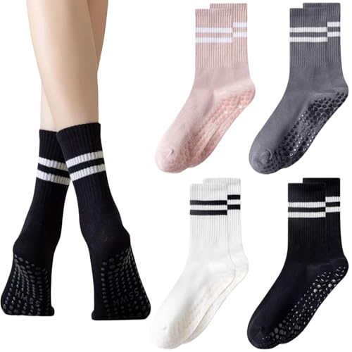 KLLJ Calcetines Antideslizantes,4 unidades Calcetines Pilates Yoga,Calcetines Antideslizantes para Hombre Mujer,Calcetines Antideslizantes de agarre para yoga, pilates, para mujeres y hombres