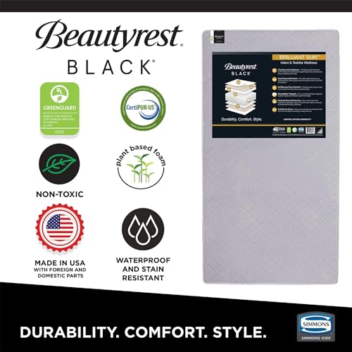 Image of Beautyrest Beginnings Black Brilliant Sun Crib and Toddler Mattress + Delta Children Fitted Crib Sheets for Girls and Boys (Pack of 2), Safari Friends (Bundle)