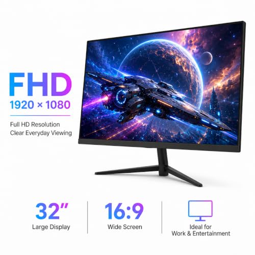 Image of 32 Inch 1K FHD Monitor (1920x1080), IPS,60Hz Refresh Rate,AMD FreeSync, 178 Viewing Angle,VESA 100x100mm Mount Compatible, Tilt Adjustable - Black
