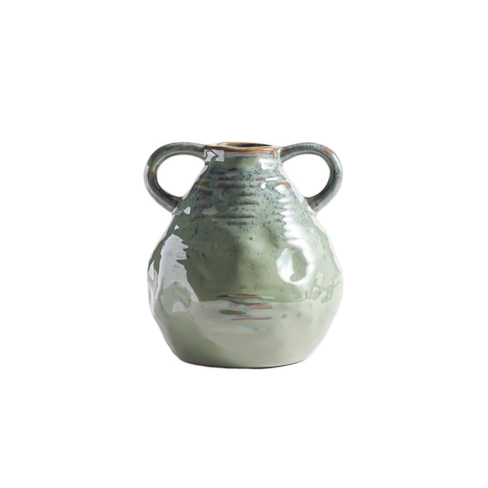 flower vase Cyan Color Double Ears Retro Ceramic Vase Ornament Living Room Hydroponic Flower Arrangement Decoration