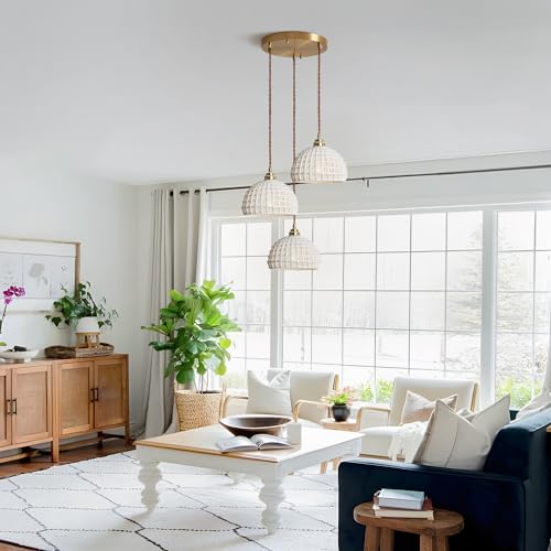 Image of 3 Light Vintage White Ceramic Pendant Lights Mid Century Modern Brass Ceiling Light Fixture Minimalist Dome Pendant Light for Kitchen Island Bedside Living Room