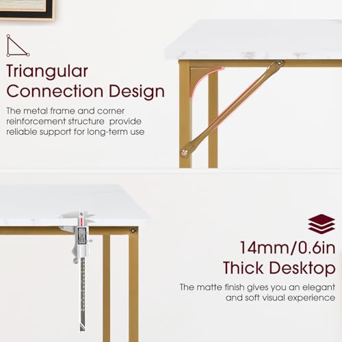 Image of BestOffice Computer Desk,Home Office Desk, Modern Simple Style for Home Office Study Writing (Gold, 32 Inch)