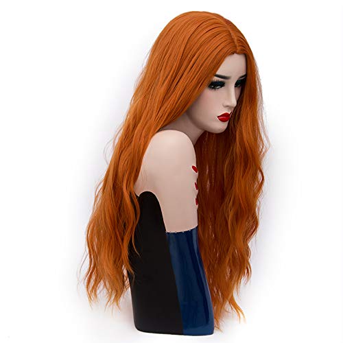 Perruque longue orange 70cm en rouleau postiche ondulé pour cosplay