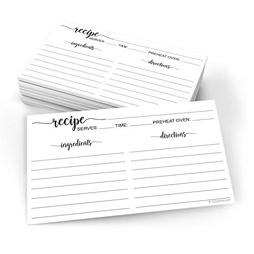 321Done Recipe Cards, Small 3x5, Set of 50, Classic Script, White