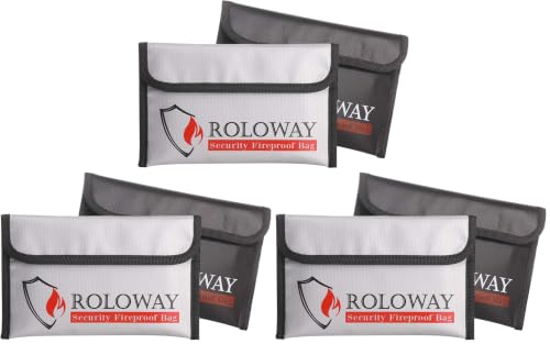 Image of ROLOWAY Small Fireproof Bag (5 x 8 inches), Non-itchy Fireproof Money Bag for Cash, Valuables, Passport, Currency & Keys (6-Pack)