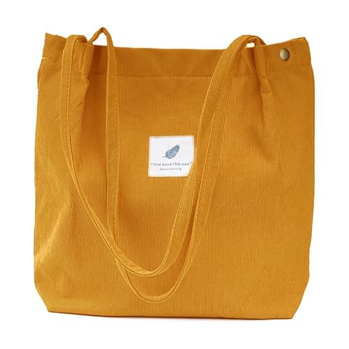 Bolsa feminina de veludo cotelê, bolsa de ombro de grande capacidade com bolso interno para viagens, trabalho, compras, bolsas de lona, Amarelo - A
