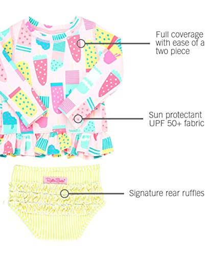 RuffleButts Baby/Toddler Girls Long Sleeve Ruffle Hem Rash Guard Bikini UPF50+ Sun Protected Swimsuit3