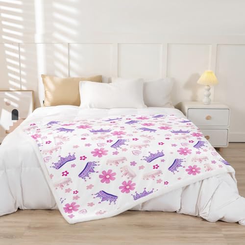 Couverture polaire couronne rose et violette Manfei pour lit enfant 100x125 - 3