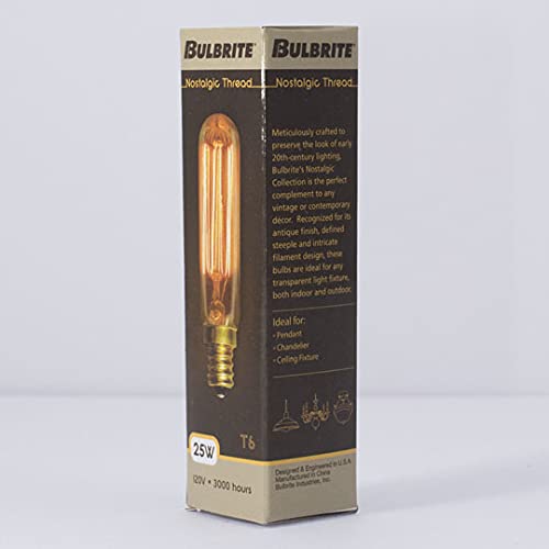 Bulbrite Incandescent T6 Candelabra Screw Base (E12) Light Bulb, 1 Count (Pack Of 1), Antique #TOP6