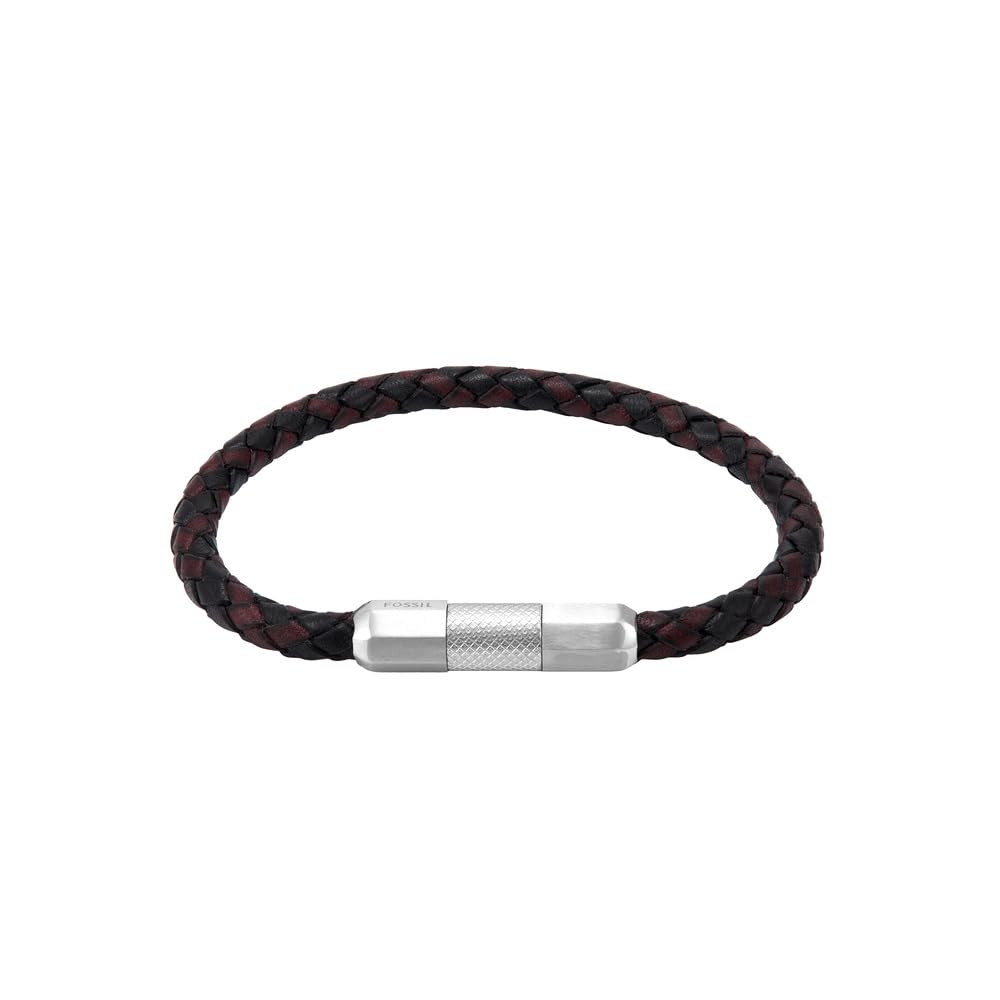 Fossil Bracciale da uomo in pelle o acciaio inossidabile con chiusura regolabile