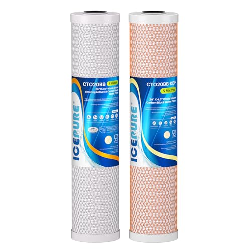 ICEPURE 2-Stage 20' x 4.5' Whole House Water Filter Combo Set, 20 Inch CTO Carbon Block Cartridge and KDF Heavy Metal Removal Water Filter Replacement for FC25B, CB-BB-20, DB20P, Pack of 1